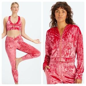 NEW 3pc Fabletics Crushed Velour Sports Bra, Leggings, &  Zip Up Hoodie Med Set